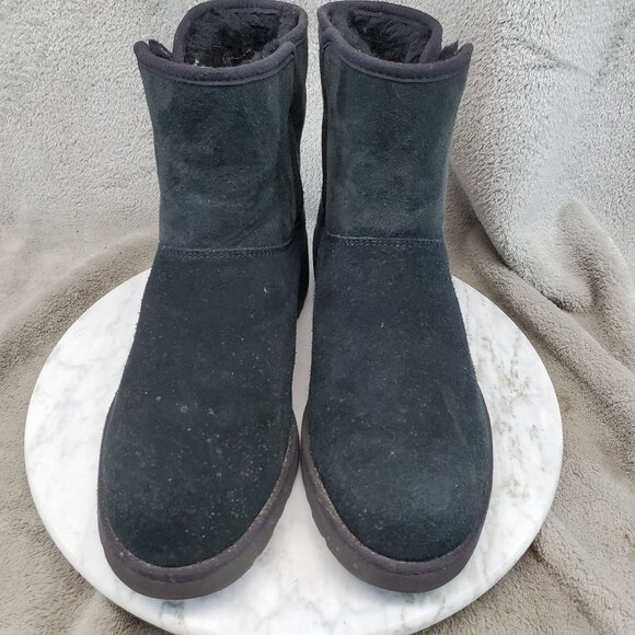 Ugg Shoes Womens Size 8 Black Suede Kristin Short Wedge Shearling Lined Boots - Picture 3 of 9